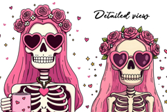 Pink Skeleton With Coffee Sublimation Clipart Collection Product Image 2