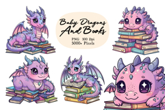 Cute Dragons With Books Png Sublimation Product Image 1