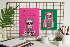 Pink Skeleton With Coffee Sublimation Clipart Collection Product Image 3