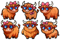 Valentine's Day Highland Cows Clipart or Sublimation Set Product Image 1