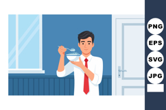 Man eating rice bowl with spoon indoors office setting casua Product Image 1