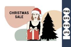 Christmas sale woman holding red gift box with bow and black Product Image 1