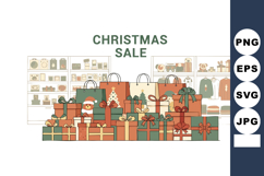 Christmas sale gift bags and wrapped presents in store shelv Product Image 1