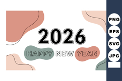 2026 Happy New Year Greeting Card Design with Abstract Shape Product Image 1