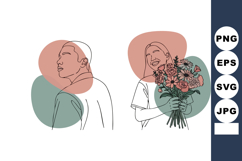 Minimalist continuous line art of man and woman holding flow Product Image 1