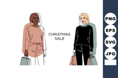 Two diverse women shopping during Christmas sale holding bag Product Image 1