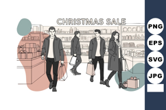 Christmas sale shoppers carrying bags walking in store durin Product Image 1