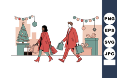 Christmas shopping couple walking with gift bags near decora Product Image 1