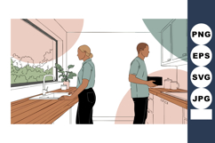 Couple preparing food in modern kitchen with wooden counters Product Image 1