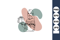 Woman Holding Gift Box Wearing Winter Sweater Seasonal Holid Product Image 1