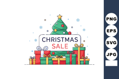 Christmas sale promotion with decorated tree and colorful gi Product Image 1