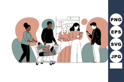 Diverse group shopping together using smartphone and cart in Product Image 1