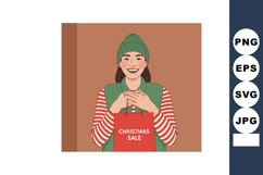 Woman smiling holding Christmas sale shopping bag wearing gr Product Image 1