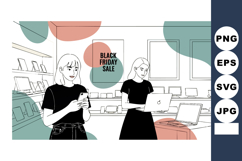 Two women shopping with smartphones and laptops during Black Product Image 1