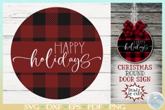 Plaid Round SVG | Happy Holidays Quote | Front Door Sign SVG Product Image 1