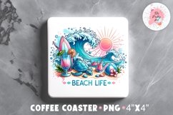 Square Coaster Sea Waves Sublimation Design Png | Summer Png Product Image 1