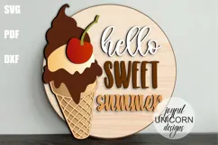 Hello Sweet Summer Sign SVG | Ice Cream Cone Door Hanger Product Image 1