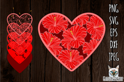 3d layered papercut Hibiscus Heart svg, Valentine&#039;s day SVG Product Image 1