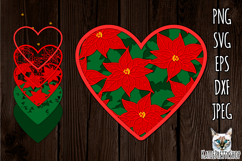 3d layered papercut Poinsettia Heart svg, Valentine&#039;s day Product Image 1