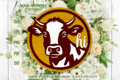 Cow Hi Farm Welcome Round Sign Laser Cut SVG Product Image 1