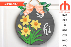 welcome daffodil sign svg, dragonfly flower sign svg, floral hanger svg, spring door sign svg, welcome sign svg, floral wood sign dxf, round hanging sign svg, laser cut file, layered sign svg, farm sign svg, seasonal sign svg, countryside sign, patio sign
