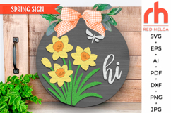 welcome daffodil sign svg, dragonfly flower sign svg, floral hanger svg, spring door sign svg, welcome sign svg, floral wood sign dxf, round hanging sign svg, laser cut file, layered sign svg, farm sign svg, seasonal sign svg, countryside sign, patio sign