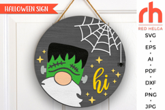 gnome frankenstein svg, spooky hanger svg, halloween door sign svg, welcome sign svg, fall door sign svg, round hanging sign svg, laser cut file, layered sign svg, glowforge cut file, cricut cut file, porch sign svg, autumn circle dxf, front sign svg