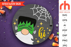 gnome frankenstein svg, spooky hanger svg, halloween door sign svg, welcome sign svg, fall door sign svg, round hanging sign svg, laser cut file, layered sign svg, glowforge cut file, cricut cut file, porch sign svg, autumn circle dxf, front sign svg