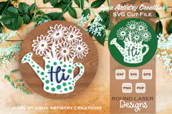 Watering Can with Daisies Round Sign Laser Cut SVG Product Image 1