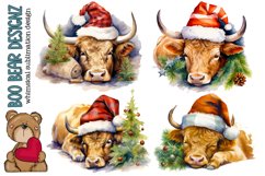 Watercolor Baby Highland Cow Christmas Clipart Product Image 1