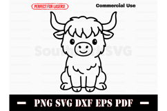 Cute Baby Highland Cow Doodle Design SVG PNG DXF EPS PDF Product Image 1
