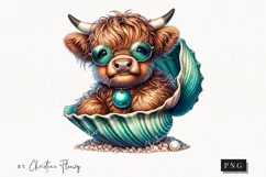 Highland Cow In Seashell PNG | Beach PNG Product Image 1