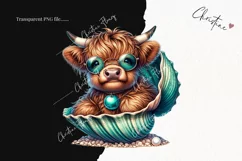 Highland Cow In Seashell PNG | Beach PNG Product Image 2