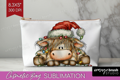Highland Cow Tangled In Christmas Lights Cosmetic Bag Funny Product Image 1