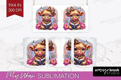Highland Cow Reading Mug Wrap Book Lover Mug PNG Sublimation Product Image 1