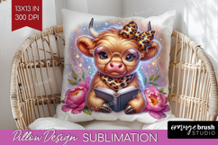 Highland Cow Reading Pillow Sublimation Book Lover Pillow Product Image 1