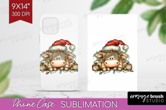 Highland Cow Tangled In Christmas Lights Phone Case PNG Xmas Product Image 1