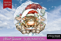 Highland Cow Tangled In Christmas Lights Wind Spinner PNG Product Image 1