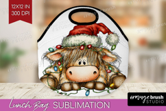 Highland Cow Tangled In Christmas Lights Lunch Bag Funny Bug Product Image 1