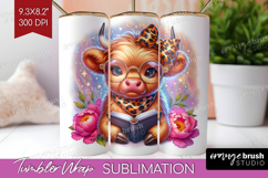 Highland Cow Reading Tumbler Wrap Book Lover Tumbler PNG Product Image 1