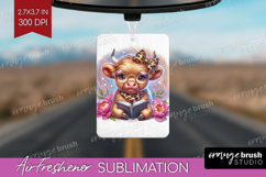 Highland Cow Reading Air Freshener PNG Book Lover PNG Product Image 1