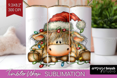 Highland Cow Tangled In Christmas Lights Tumbler Wrap Funny Product Image 1