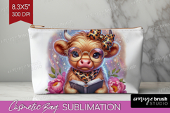Highland Cow Reading Cosmetic Bag Book Lover Makeup Bag PNG Product Image 1