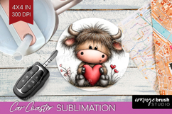 Highland Cow Valentine Car Coaster Whimsical Animal Coaster Product Image 1