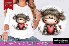 Highland Cow Valentine Round Tshirt Background Whimsical PNG Product Image 1