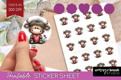 Highland Cow Valentine Round Sticker Whimsical Animal Product Image 1