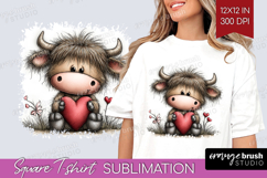 Highland Cow Valentine Square Tshirt Background Whimsical Product Image 1