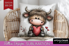 Highland Cow Valentine Pillow Sublimation Whimsical Animal Product Image 1
