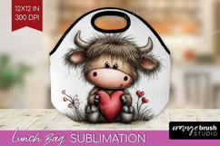 Highland Cow Valentine Lunch Bag Whimsical Animal Lunch Bug Product Image 1
