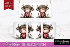 Highland Cow Valentine Mug Wrap Whimsical Animal Mug PNG Product Image 1